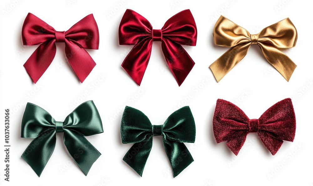 Aufkleber a set of six bows, each with a different color, are arranged in a row
