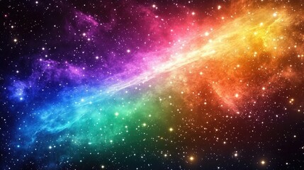 Naklejka premium Incredibly beautiful galaxy in outer space featuring a 3D cartoon rendering of a nebula and a starry night sky in rainbow colors Multicolor outer space scene