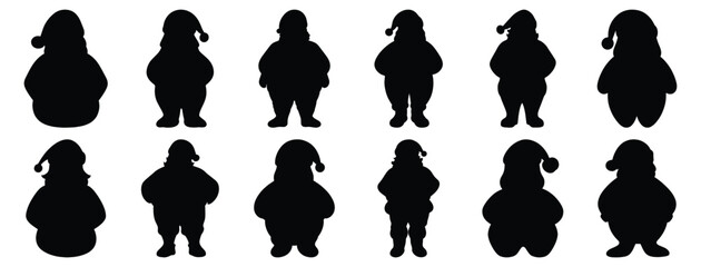 Santa silhouettes set, claus pack of vector silhouette design, isolated background.