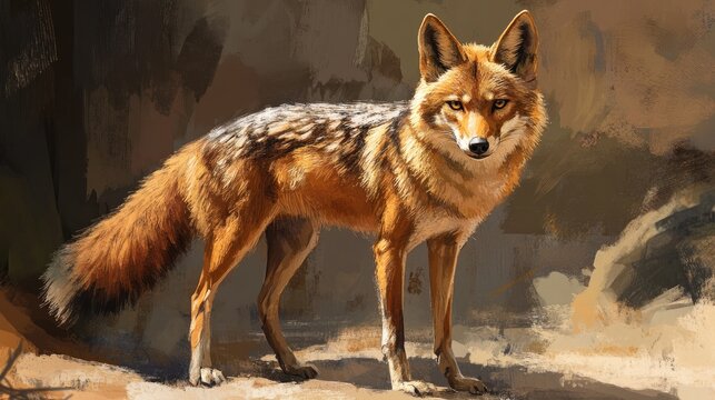 Golden jackals are medium sized canids featuring a tawny coat that ranges from golden to yellowish brown often interspersed with darker fur along with a pointed snout erect ears and bushy tail