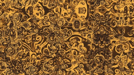 Golden pattern featuring neutral brown and yellow tones with golden elements Classic vintage background with traditional oriental ornamentation Seamless classic raster golden design