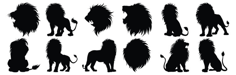 Lion silhouette set vector design big pack of animal illustration and icon