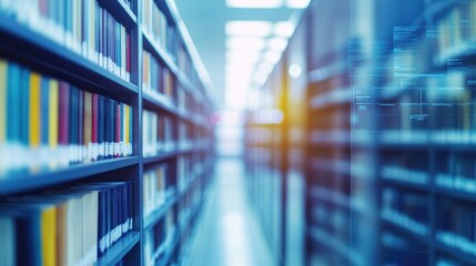 Bookshelves in a Library with Digital Overlay