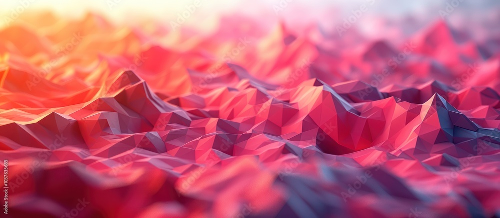 Poster abstract polygonal mountain range with a red and pink gradient.