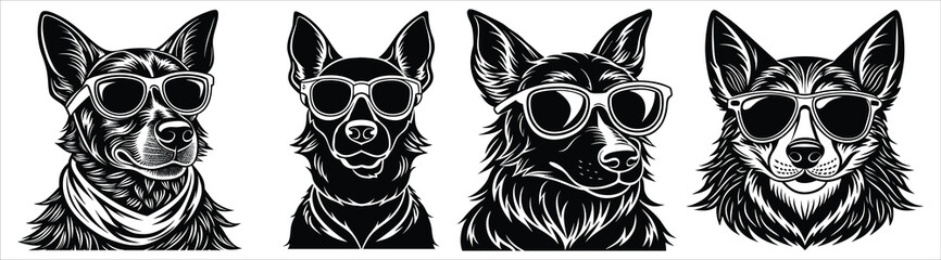 Obraz premium Dog with sunglasses black and white background with a pattern