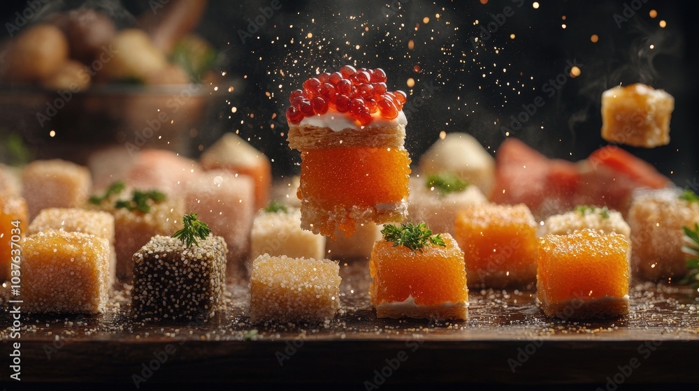 Poster glowing knafeh delight floating in air on gradient background - hyperdetailed middle eastern culinar
