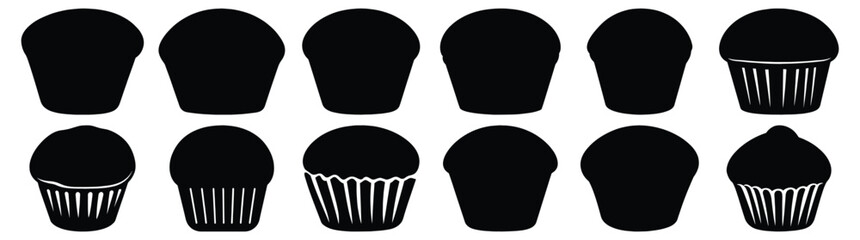 Muffin silhouette set vector design big pack of bakery illustration and icon