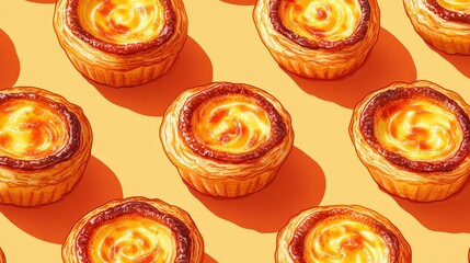 Fototapeta premium Whimsical Pastel de Nata - Playful Minimalist Illustration with Bold Colors and Comic Style for Children's Book