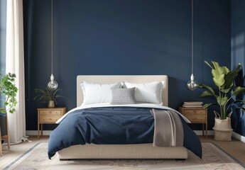 Royal blue modern bedroom king sized bed