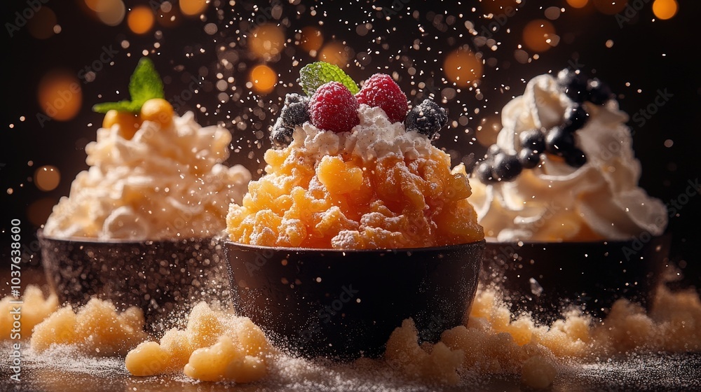Poster sparkling bingsu delight in south korea - minimal hyperdetail in 16k resolution with natural lightin