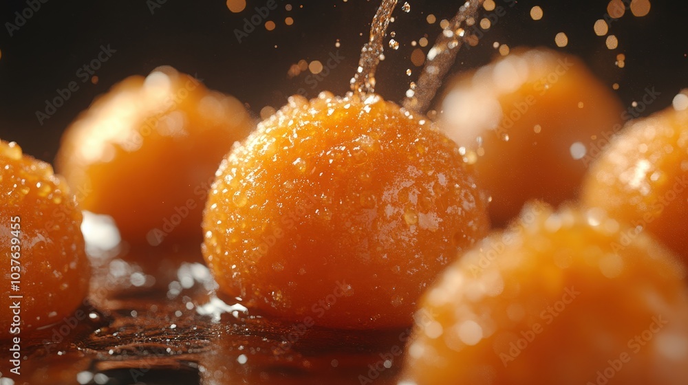 Poster exquisite gulab jamun delight floating in sparkling air - minimalistic 16k indian dessert photograph