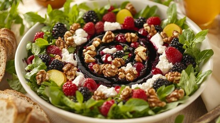 Fototapeta premium A refreshing summer salad bursting with ripe berries, feta cheese, and candied walnuts