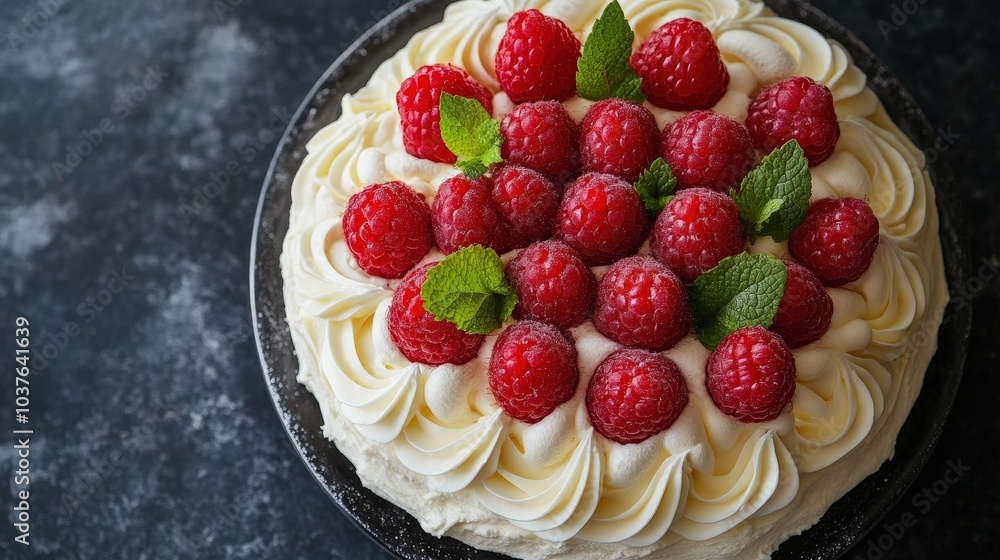 Poster delicate pavlova creation in circular arrangement from top-down view