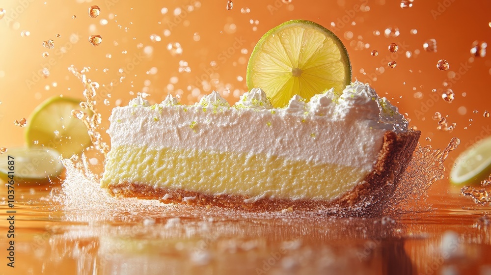 Poster refreshing key lime pie delight in mid-air with sparkles on gradient background | 16k minimal food p