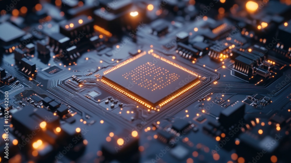 Poster close-up of a circuit board with processor