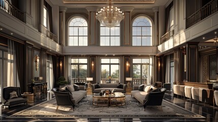 A luxurious living room with elegant furniture huge space