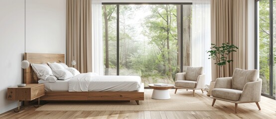 A luxurious spacious bedroom with windows and fireplace