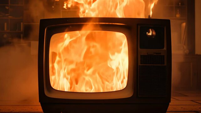 The act of burning a television serves as a powerful symbol representing chaos and disruption