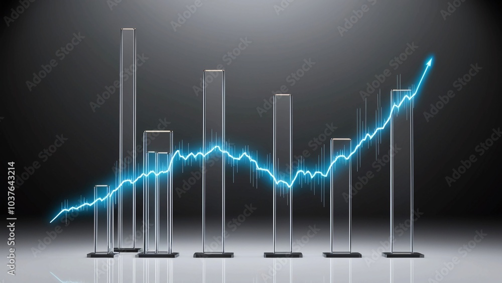 Poster futuristic financial data chart with blue line graph and bars