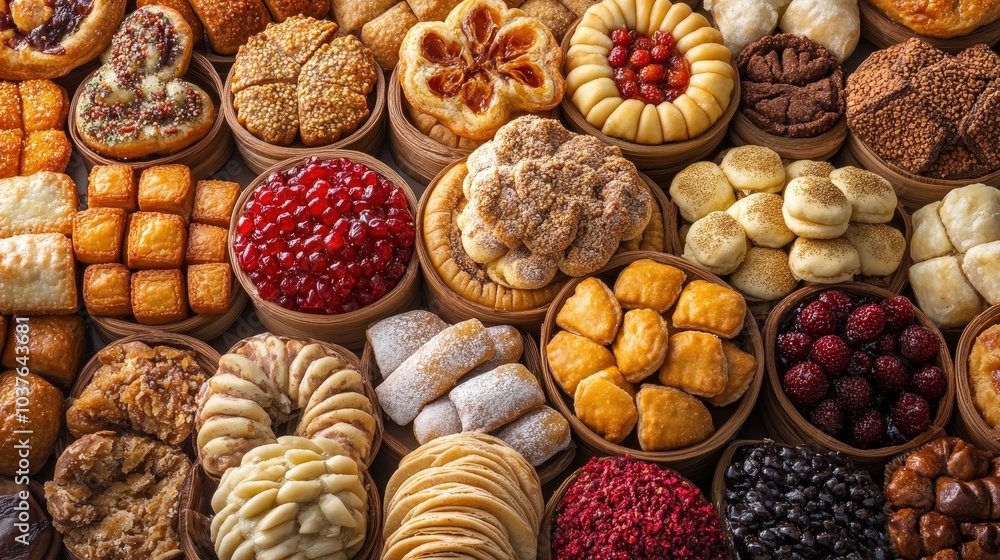 Poster delightful maamoul cookies arranged in a circular pattern - top-down view capturing exquisite middle