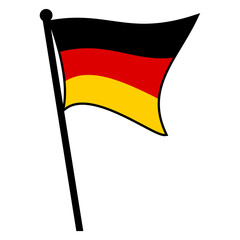 Flag of Germany on a flagstaff. The German country flag with a pole stand icon in flat style, pennants fluttering in the wind. Editable, scalable vector EPS design