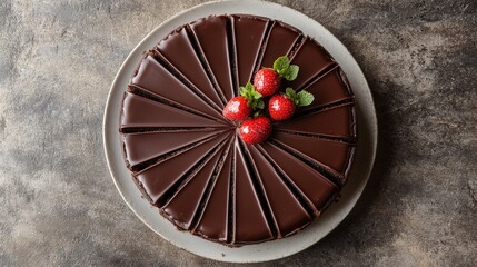 Elegant Sachertorte Dessert Arrangement in Circular Pattern with Top-Down Perspective