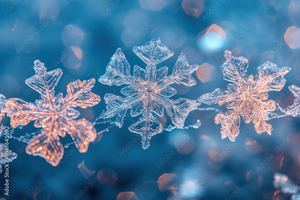 Leinwandbilder delicate snowflakes shimmer and glisten, showcasing intricate patterns in a dreamy blue atmosphere a