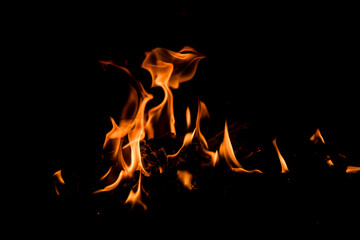 Fire flames on black background. Blaze fire flame texture. Fire flame with copy space. Blaze fire...