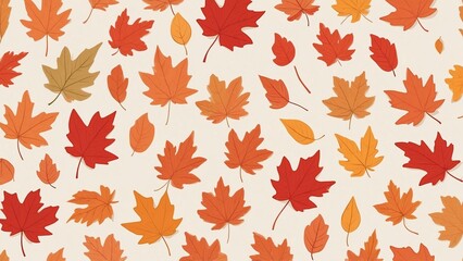 Vibrant autumn leaves pattern in warm hues against textured beige background with copy space