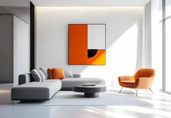 Modern Living Room with Orange Accents 