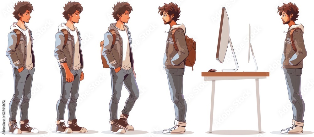 Aufkleber a young man in casual clothing standing in front of a computer. he is looking at the computer screen