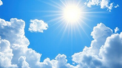 Bright Sunny Day with Fluffy Clouds