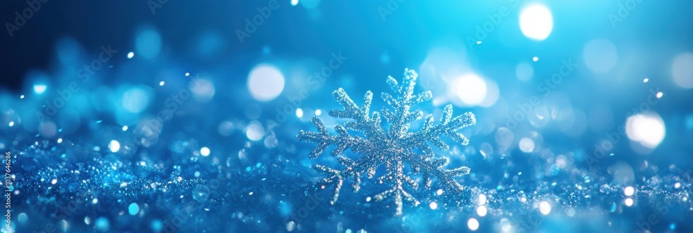 Aufkleber glittering snowflakes scatter across a vibrant blue background, creating a mesmerizing winter wonder
