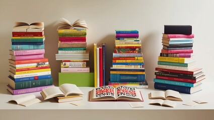   Colorful Hardcover Books on a Shelf