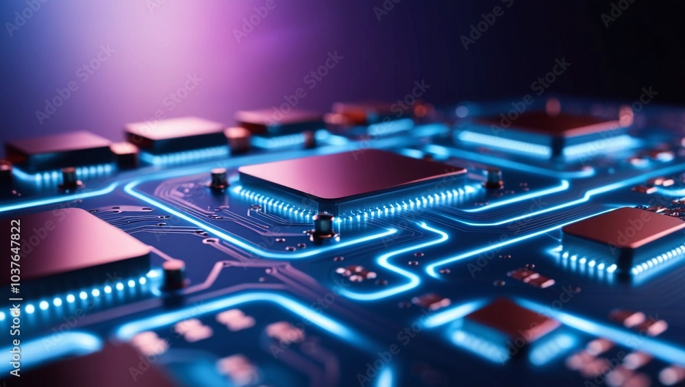 Poster closeup of a glowing circuit board, symbolizing advanced computing, technology, and digital systems