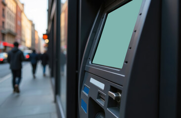 street ATM a machine for accepting and issuing cash on plastic cards and paying for services