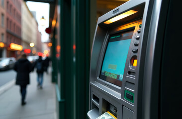 street ATM a machine for accepting and issuing cash on plastic cards and paying for services