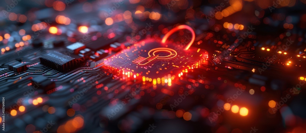 Aufkleber a glowing padlock with a keyhole symbol inside on a circuit board background.