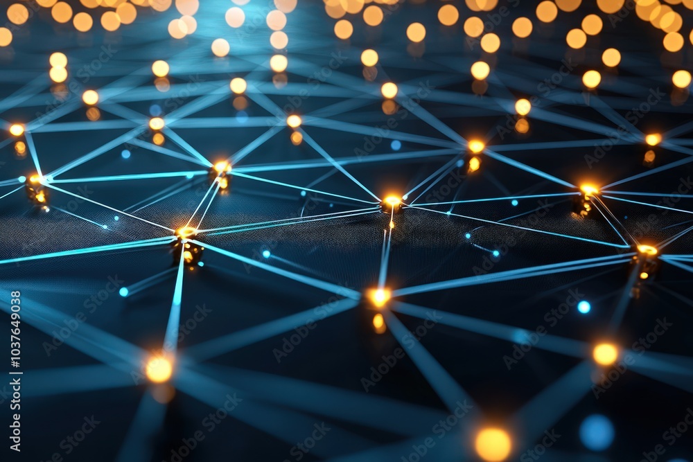 Poster 3d network structure with glowing points, abstract representation of digital connectivity