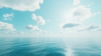 Fototapeta premium Ocean Horizon with White Clouds