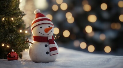 Obraz premium Smiling Snowman Under Christmas Lights
