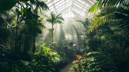 A robotic agriculture research facility, expansive greenhouse complex with automated farming drones, Agri-Tech style