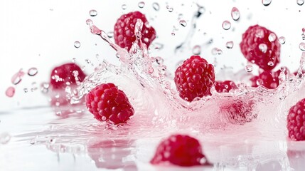 Water Splashing Red Raspberries