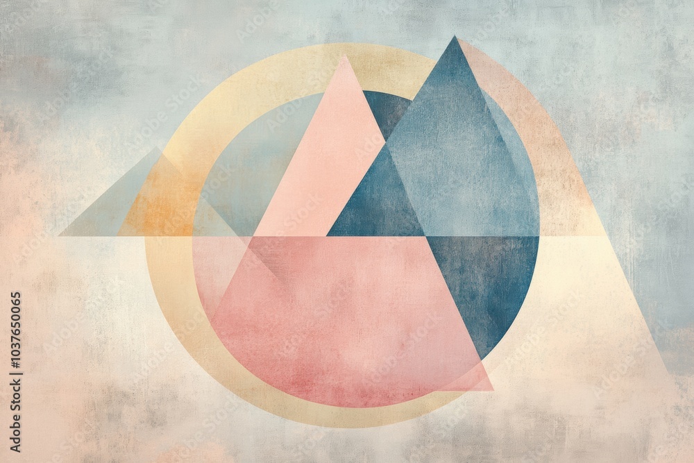 Aufkleber The artwork features overlapping circles and triangles, blending harmoniously against a calming pastel backdrop that inspires creativity. Generative AI