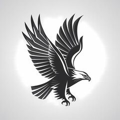 Obraz premium Black and white illustration of a soaring eagle with outstretched wings, symbolizing freedom and strength.