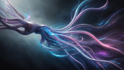   Digital Neural Network with Abstract Connections and Glowing Data Streams in Blue and Purple