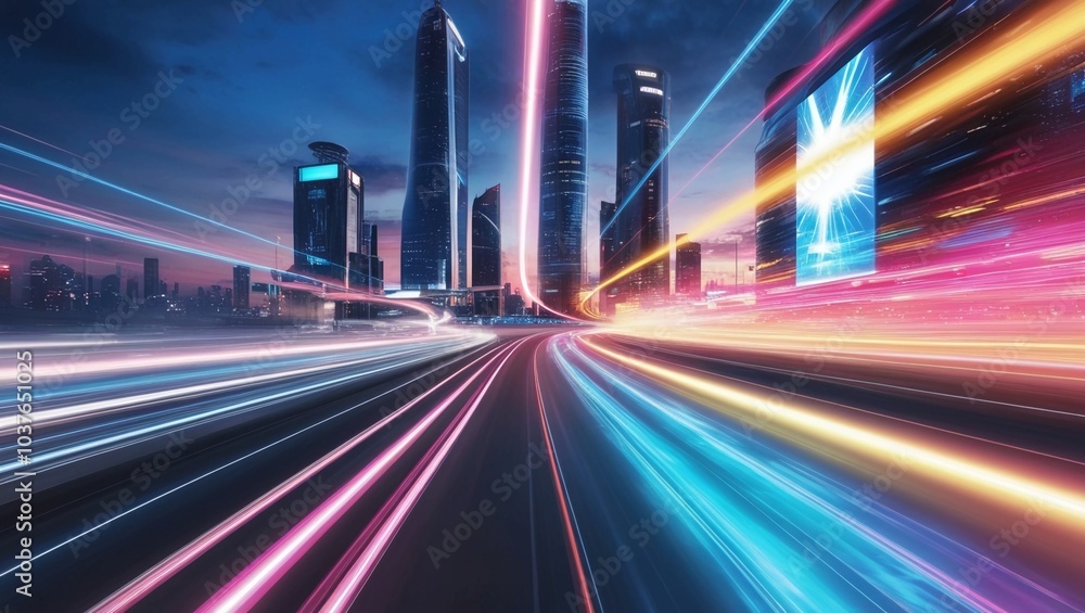 Poster highspeed light trails in a dynamic futuristic motion effect with vibrant colors