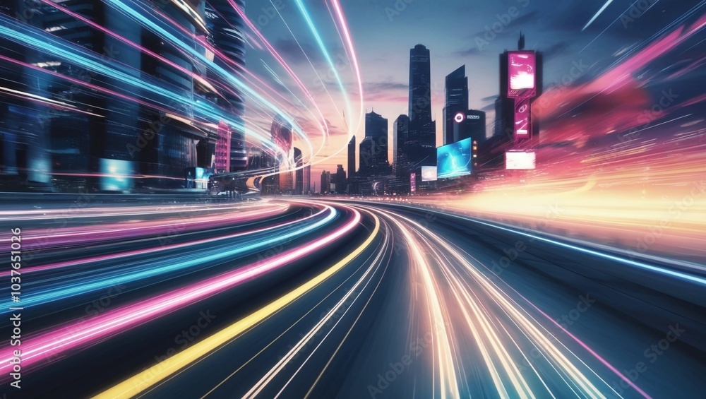 Poster highspeed light trails in a dynamic futuristic motion effect with vibrant colors