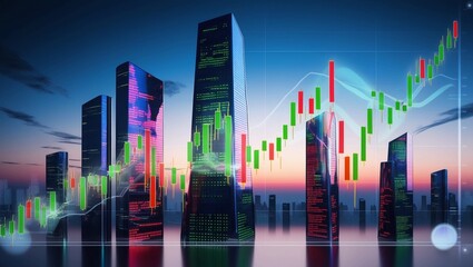  City Skyline with Stock Market Chart Overlay