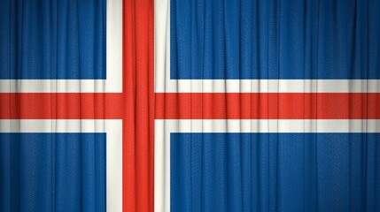 Iceland, Republic of Iceland, Lyoveldio Island Flag and Theater Curtain Image.